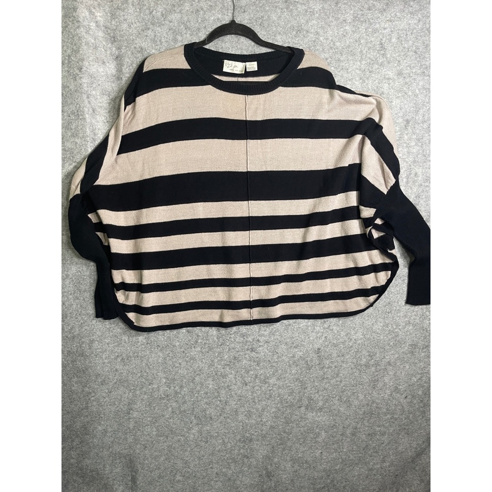 RD Style Womens Striped Oversized Dolman‎ Sleeve Knit Sweater Black Tan Medium